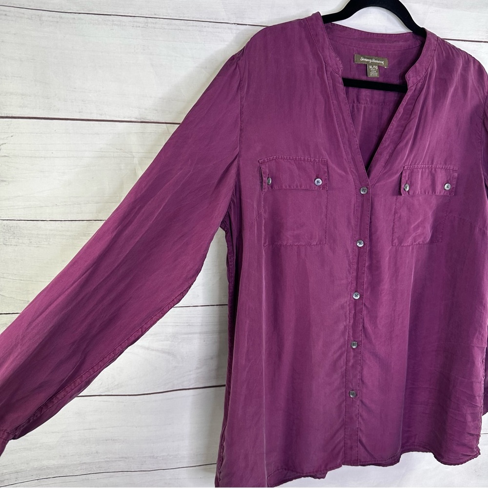 Tommy Bahama Purple Button-Down Silk Shirt for Women Size XL - Picture 2 of 7
